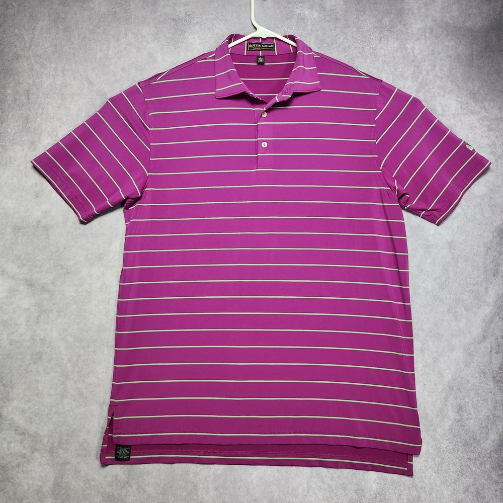 Peter Millar Summer Comfort Polo Shirt Mens Large Purple Green Striped‎ MC00EK05